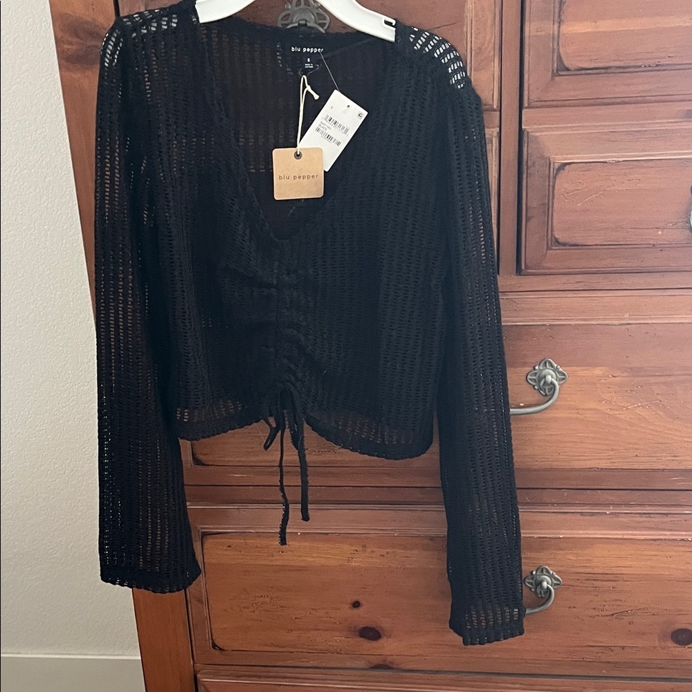 Blu Pepper Black Crochet Sweater Size Medium NWT